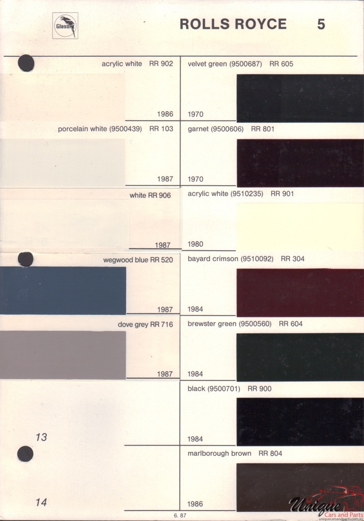 1980 Rolls-Royce Paint Charts Glasurit 1